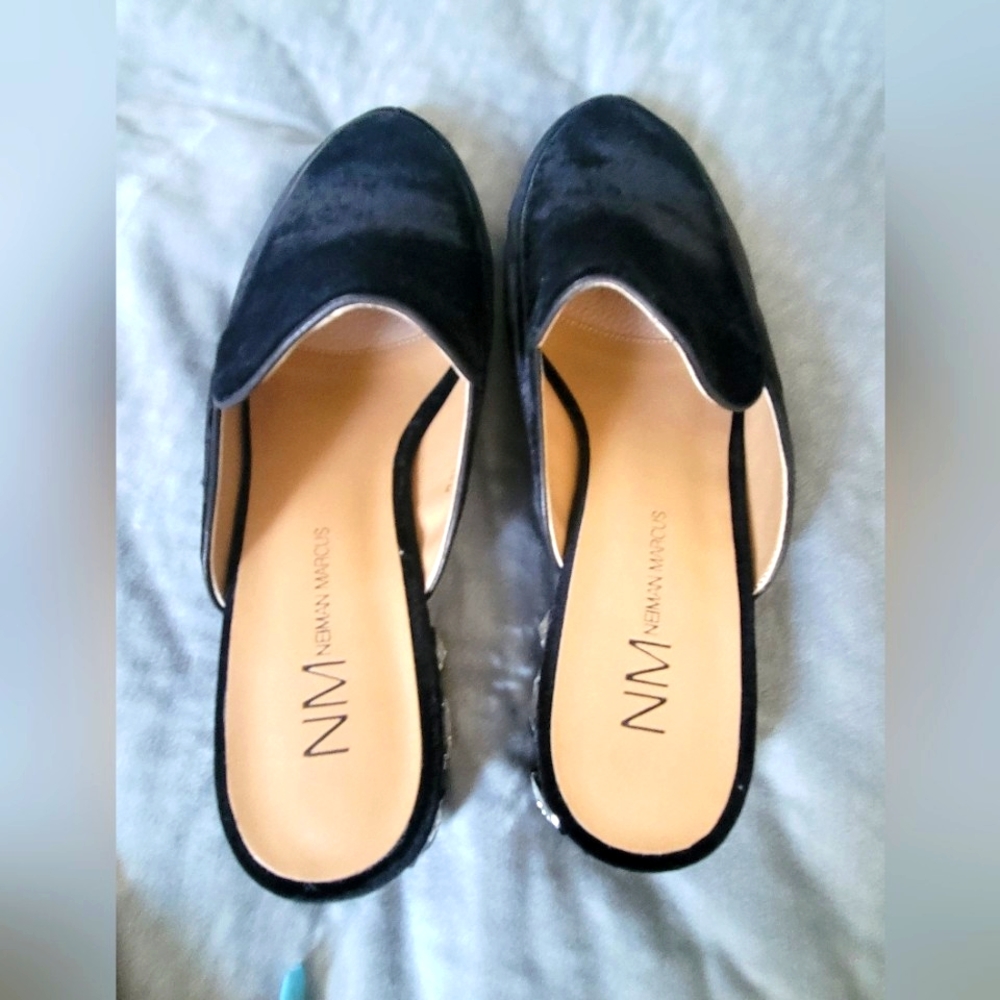 Neiman Marcus Jeweled Velet Mules Size 10